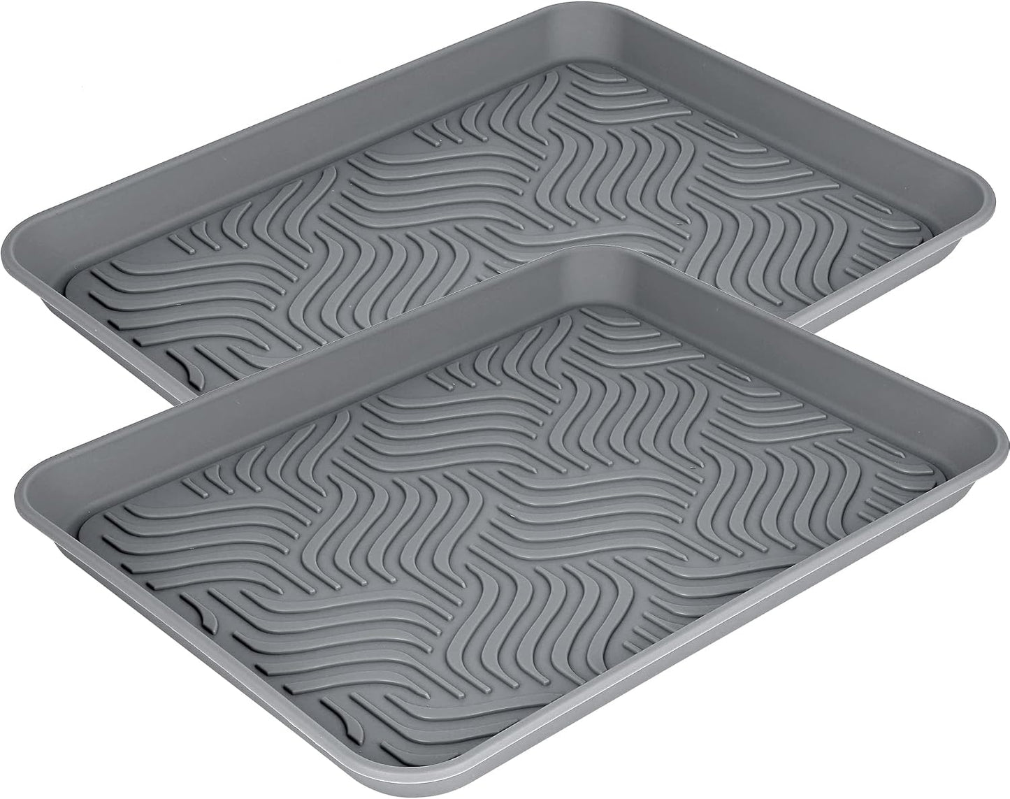 Boot Tray for Entryway Indoor, Heavy Duty Shoe Mat 2 Packs, 16.8"x12.8" Waterproof Shoe Tray with Raised Edge, Outdoor Multi-Purpose Tray for Boots, Garden, Pets (Black)