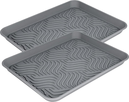 Boot Tray for Entryway Indoor, Heavy Duty Shoe Mat 2 Packs, 16.8"x12.8" Waterproof Shoe Tray with Raised Edge, Outdoor Multi-Purpose Tray for Boots, Garden, Pets (Black)