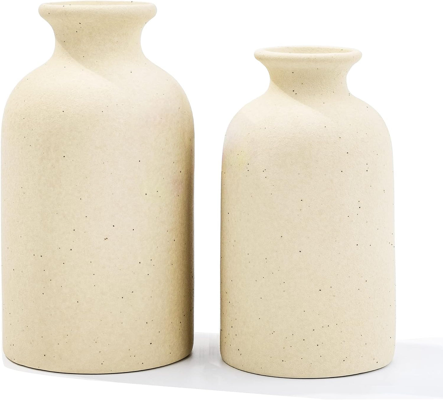 White Ceramic vases Home Decor 2pcs Small vase Set Boho vase Modern Farmhouse Decor (White)