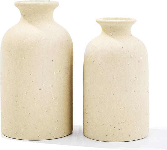 White Ceramic vases Home Decor 2pcs Small vase Set Boho vase Modern Farmhouse Decor (White)