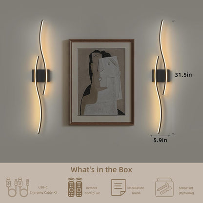 Battery Operated Wall Sconce Set of 2, Dimmable Modern LED Wireless Wall Light with Remote Control, Sconce Wall Decor for Living Room, Hallway, Quick Install, No Electrician Required