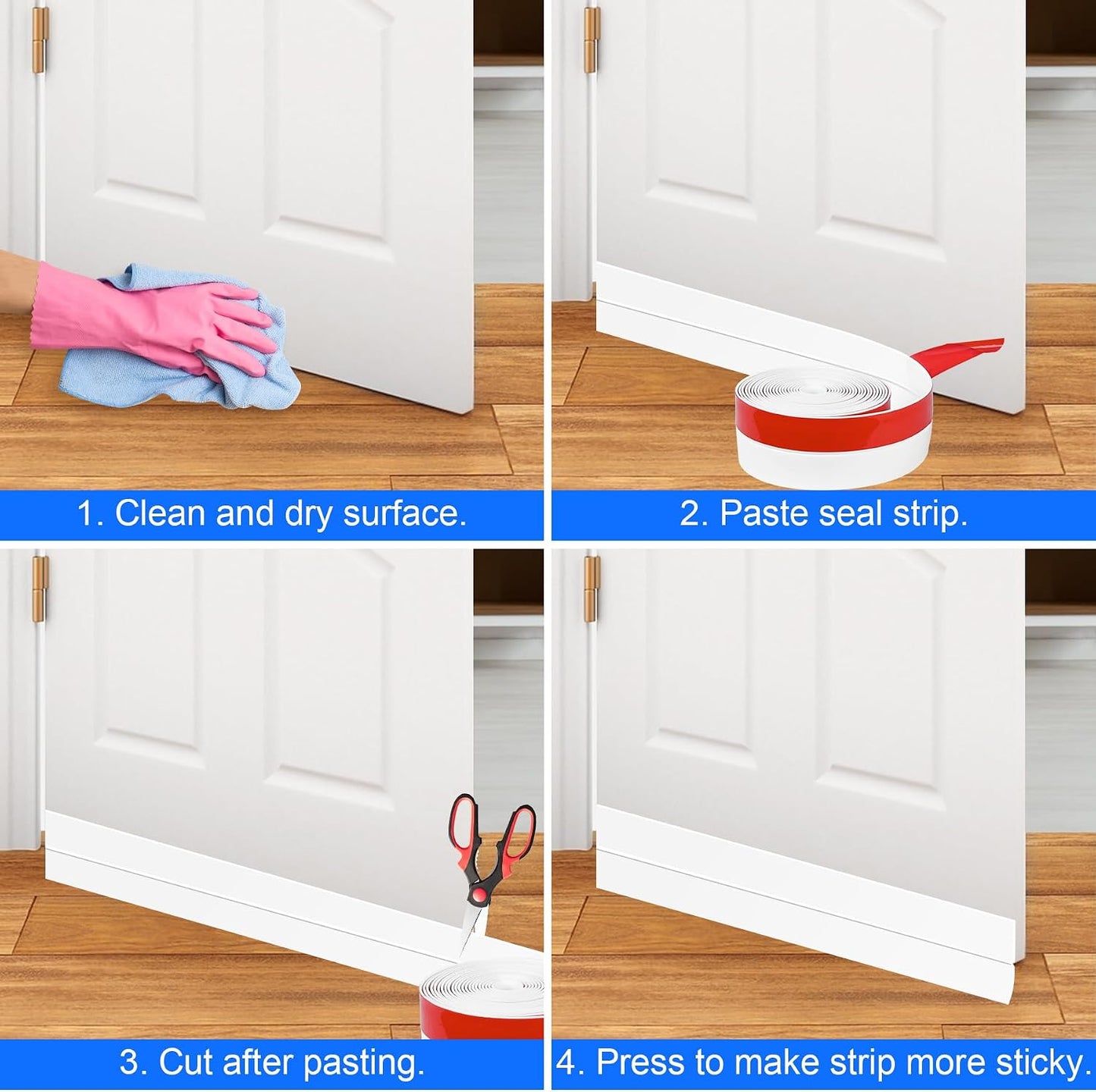 ToLanbbt Weather Stripping Silicone Door Seal Strip 2 in x 20 ft Door Draft Stopper Self Adhesive Door Draft Tape, Side & Bottom Gaps Insulation Strip for Glass Shower Door Sliding Door Window, Black