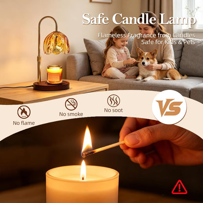 Flower Candle Warmer Lamp with Timer, Dimmable Adjustable Height Wax Melts Warmer for Jar Candles, Birthday Gifts for Women Mom, House Warming Gifts New Home, Bedroom Living Room Decor (Green)