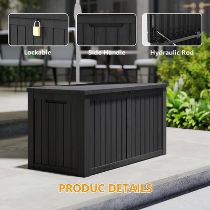 200 Gallon Deck Boxes Outdoor Waterproof, Outdoor Storage Box with Lockable Lid & UV-Resistant for Patio Furniture, Outdoor Cushions, Garden Tools and Pool Supplies, Light Brown