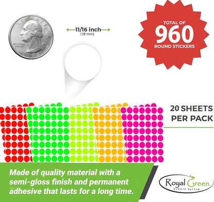 Royal Green Dot Sticker 11/16" Inch (17mm) Colored Labels in Purple - 2400 Pack - Colors A