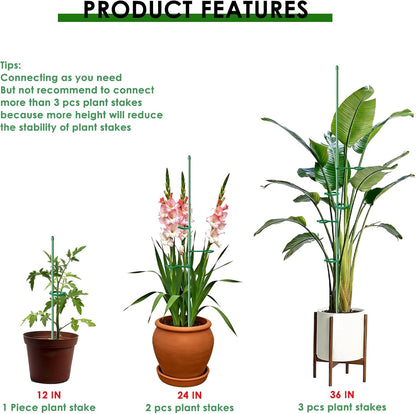 20 Set Plant Stakes 12 inch Extendable Plant Support Stakes with Adjustable Clips Rings, Flower Stem Plant Support Sticks for Indoor Outdoor Plants Stabilizer Garden Sticks for Orchid Rose Tomato