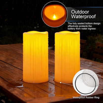 Amagic 3 Pack 4"x 6"8" 10" Outdoor Plastic Electric flameless Candles with Remote Control and Timer, Battery Operated Flickering LED Pillar Fake Candle for Home, Wedding Decor, Ivory