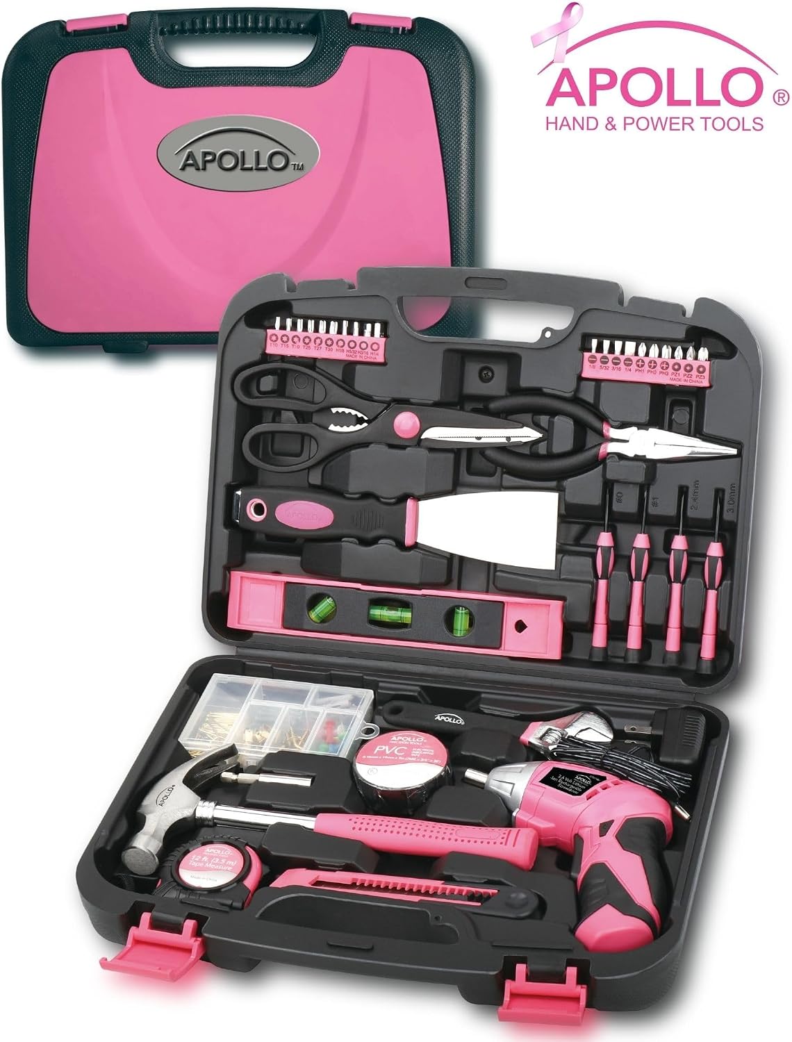 Apollo Tools Original 39 Piece General Household Tool Set in Toolbox Storage Case with Essential Hand Tools for Everyday Home Repairs, DIY and Crafts Red/Black - DT9706