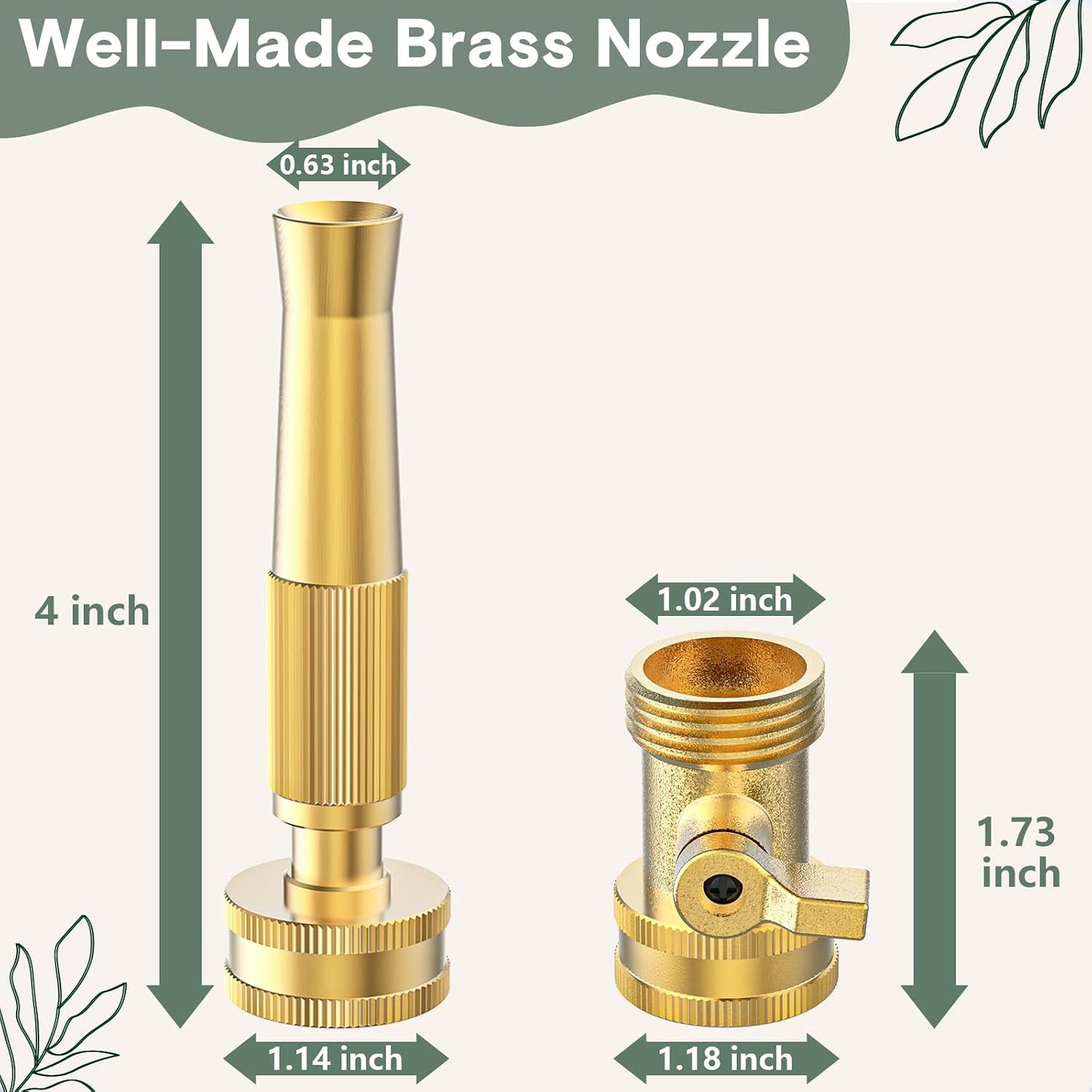 Twinkle Star Heavy-Duty Brass Adjustable Twist Hose Nozzle, 2 Pcs | 3/4” GHT Brass Garden Hose Nozzle, Adjustable Water Flow