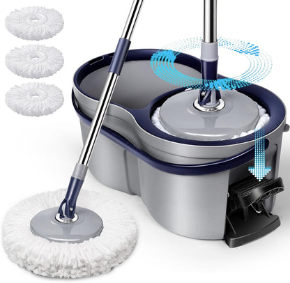 Spin Mop Bucket System,Masthome Pedal Spin Mop and Bucket with Wringer Set,EasyWring Microfiber Mop with 3 Mop Pads,360°Spinning Floor Cleaning System - Home & Office Suitable