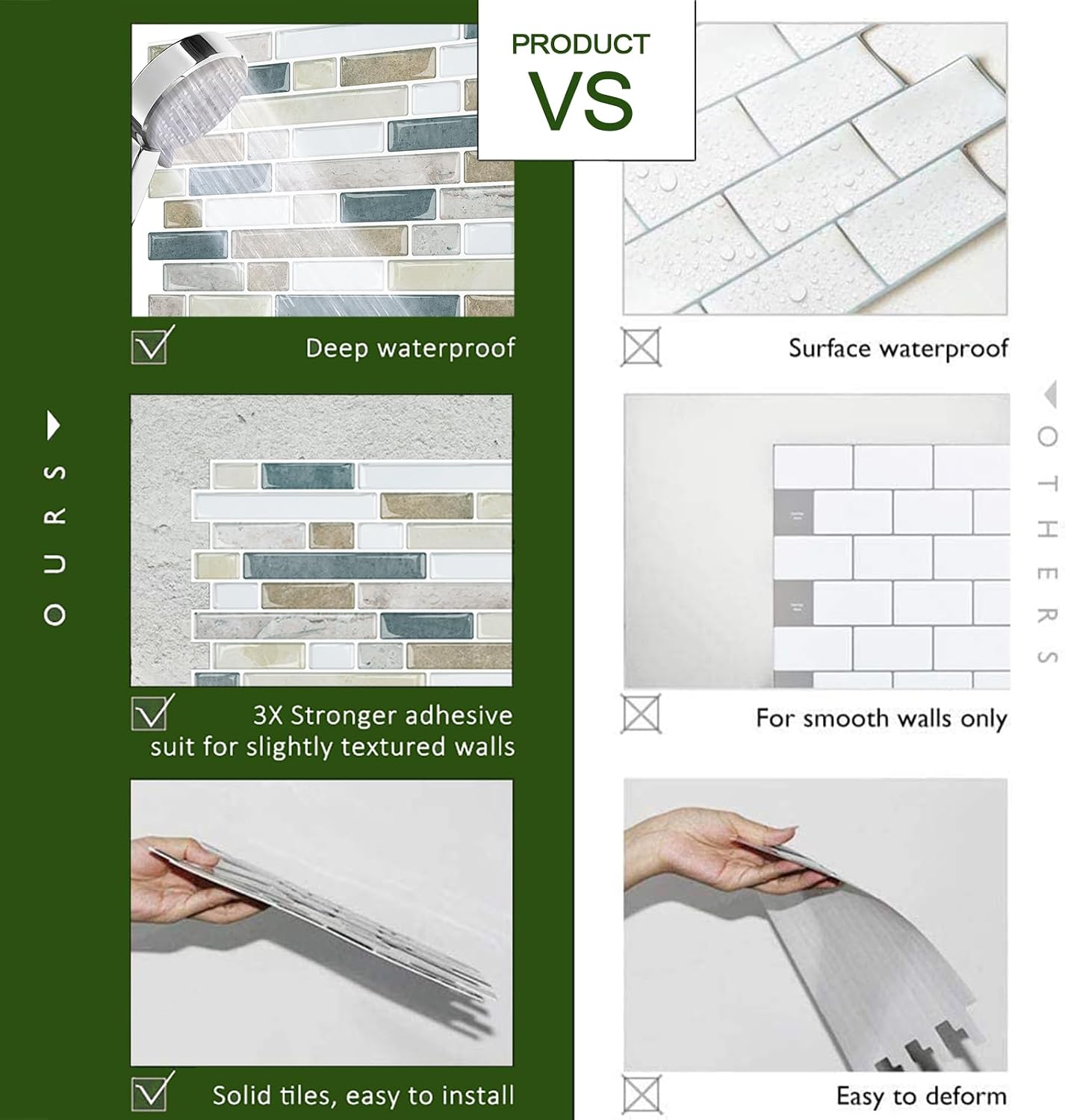 STICKGOO Thicker Design Peel and Stick, Self Adhesive Stick On Tile Backsplash for Kitchen and Bathroom, Beige & White, 12”×12”, 10 Sheets