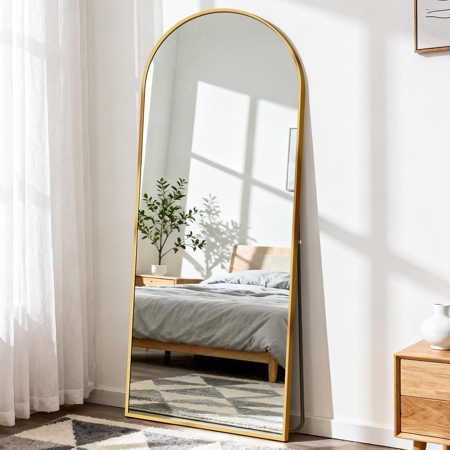 DUMOS 64"x21" Arched Full Length Floor Mirror, Full Body Mirror with Stand, Shatterproof Tempered Glass, Modern Aluminum Alloy Frame, Free Standing or Leaning for Home Decor, Gold