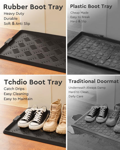 tchdio Rubber Boot Tray, Non Slip Shoe Tray for Entryway, Multipurpose Boot Mat Tray, Durable Entryway Mud Mat Tray for Front Door, 16x27.5 Inches