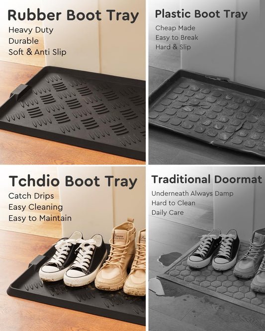 tchdio Rubber Boot Tray, Non Slip Shoe Tray for Entryway, Multipurpose Boot Mat Tray, Durable Entryway Mud Mat Tray for Front Door, 16x27.5 Inches