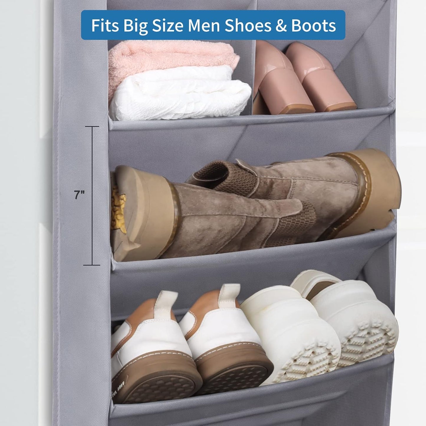 FENTEC 1 Pack Over-the-Door-Shoe-Organizers,Hanging Organizers with Large Pocket Shoe Holder Hanging Shoe Rack for Closet Shoe Organizer for Wall, Over Door Organizer with 15 Pockets Gray