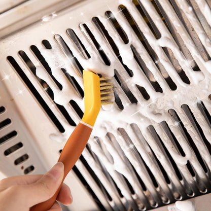 Multipurpose Kitchen Cleaning Brush with Stiff Bristles and Double-Ended Stainless Steel Scraper, Heavy-Duty Stove Cleaner for Gas Burners and Refrigerator Defrosting, Yellow