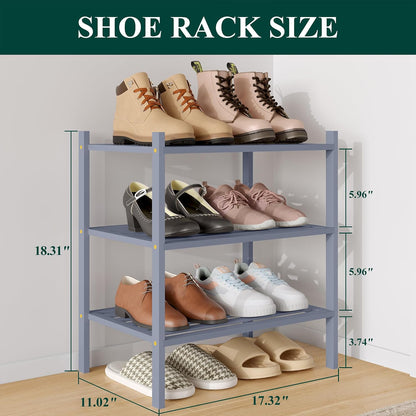 Smiry Bamboo Shoe Rack, 3 Tier Free Standing Wooden Shoe Organizer, Stackable Wood Shoe Storage Shelf for Closet, Entryway, 5 Horizontal Slats, 26.8"x11"x18.3", Natural