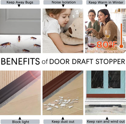 2 Pack Door Sweep Brush, Under Door Draft Stoppers with Brush, Draft Stopper for Bottom Reduce Noise, Weather Stripping for Doors Exterior with Self Adhesive, 2" W x 39" L, White