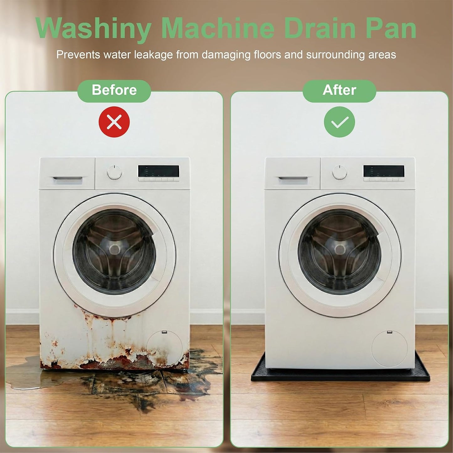 33 x 31 Inch Washing Machine Drain Pan, Silicone Washer Pan, Black | 2cm Raised Waterproof Edge, Washer and Dryer Mat for Floor Protection, Fits Standard & Large Washers Up to 5.0 Cu.Ft.