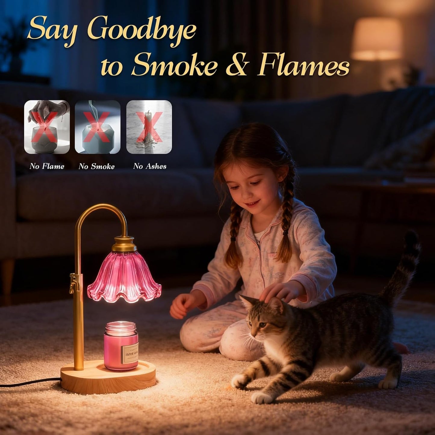 Candle Warmer Lamp with Adjustable Height - Flameless 4-Level Dimmable Wax Warmer, Timer Function & Stylish Design in Multiple Colors (Green)