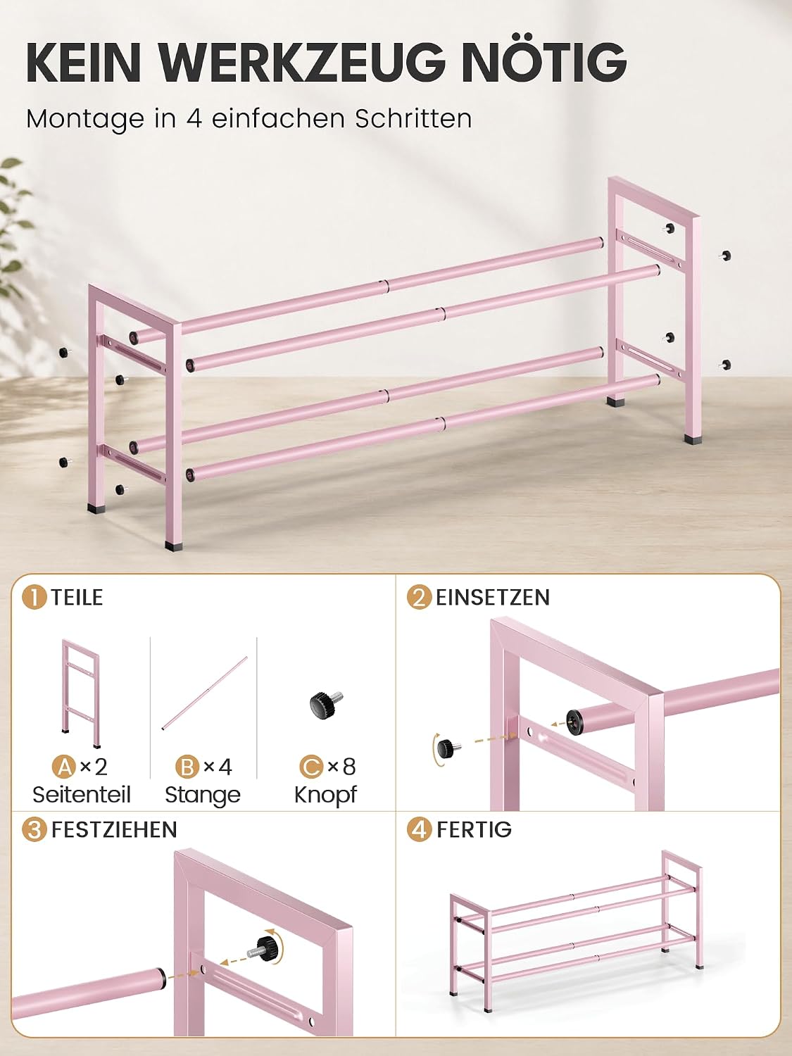 Bumusty 3-Tier Expandable Shoe Rack for Closet, 18“-33” Adjustable Shoe Rack for Small Space, Small Shoe Organizer for Front Door, Sturdy Metal, Black