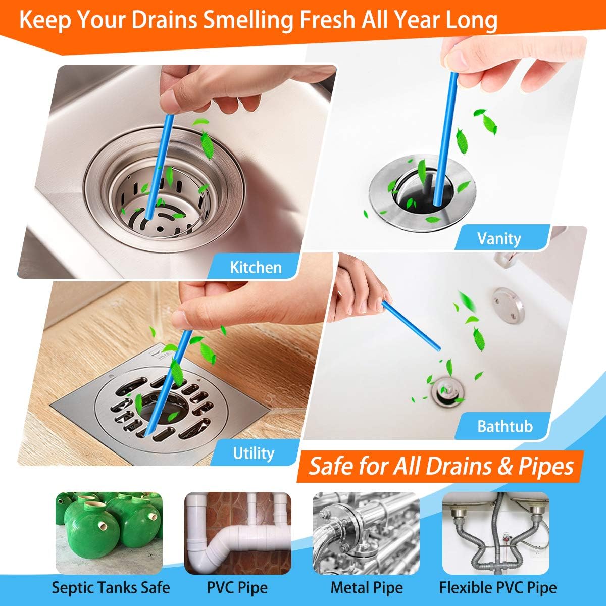 Drain Sticks Drain Cleaner Sticks Keeps Drains and Pipes Clear and Odor-free for Sink Pipe Cleaning Sticks for Drains As Seen On TV
