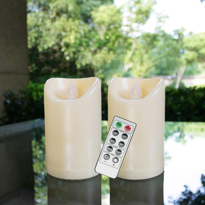 3”X3” 4 Pack Outdoor Flameless Candles Battery Operated LED Waterproof Pillar Candles with Remote Timer Electric Flickering LED Lights for Christmas, Halloween, Wedding, Home, Garden Decorations
