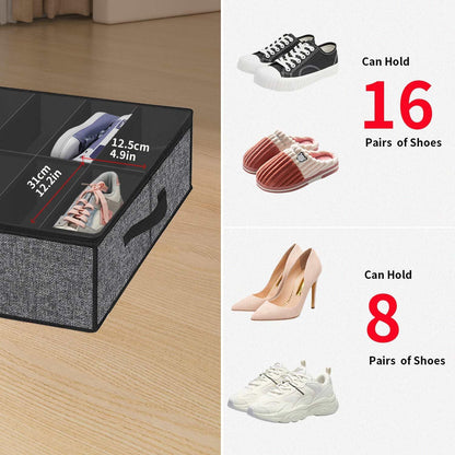 Onlyeasy Sturdy Under Bed Shoe Storage Organizer, Set of 2, Fit 12 to 24 Pairs, Underbed Shoes Closet Storage Solution with Clear Window, Breathable, L29.3 x W23.6 x H5.9, Linen-like Black, MXAUBSB2P