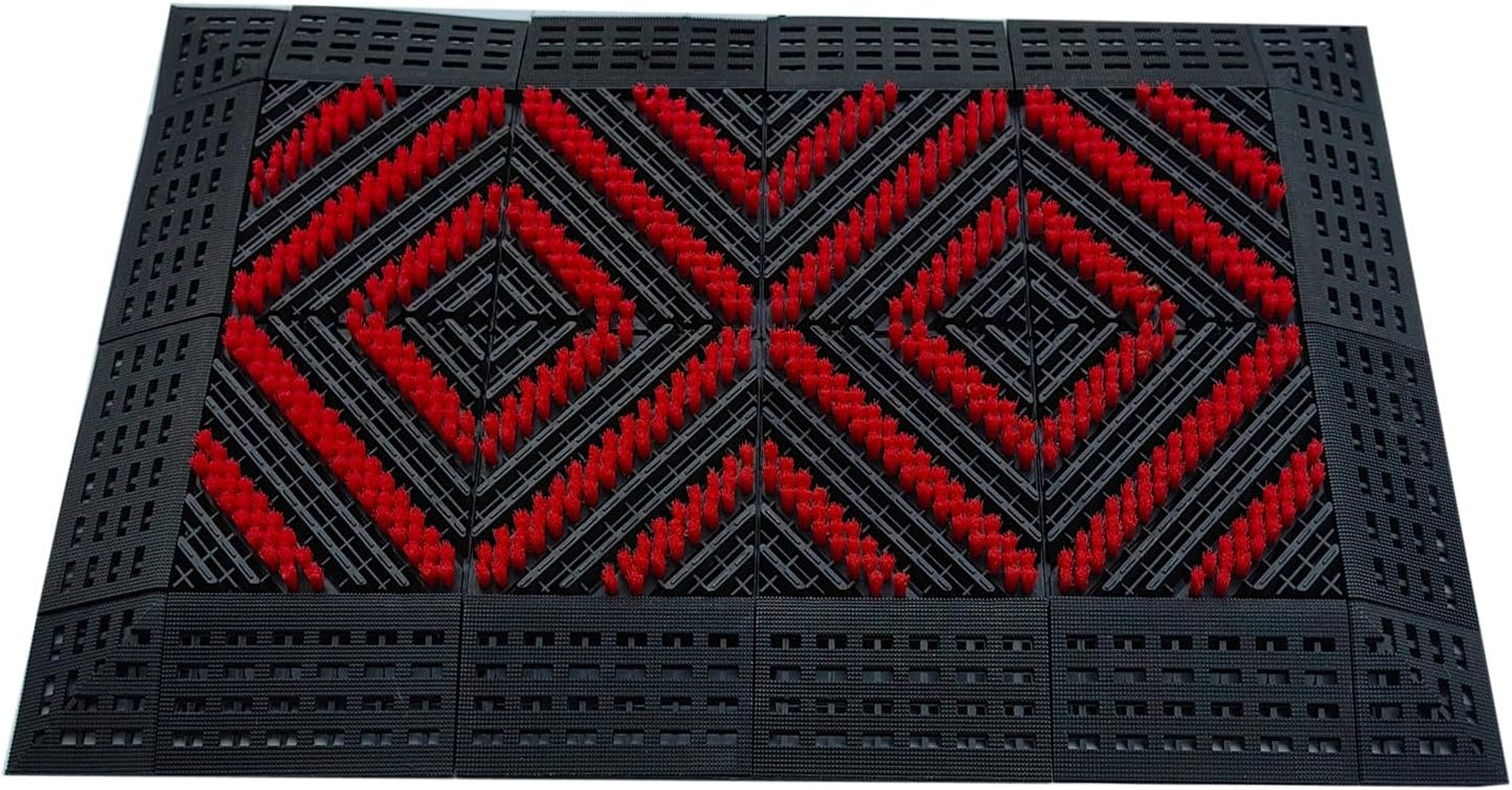 Heavy Duty Outdoor Boot Scraper Mat, 29.5" x 17.5" | Mud & Snow Doormat with Stiff Nylon Bristles, Modular Interlocking Shoe Cleaner for Garden 1.37" Thick