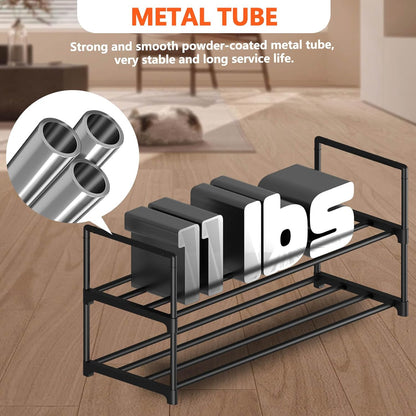 Hsscblet 5 Tiers Metal Shoe Rack,Adjustable Shoe Shelf Storage Organizer with Hooks,Stackable Boot & Shoe Storage,for Entryway,Hallway,Closet,Black