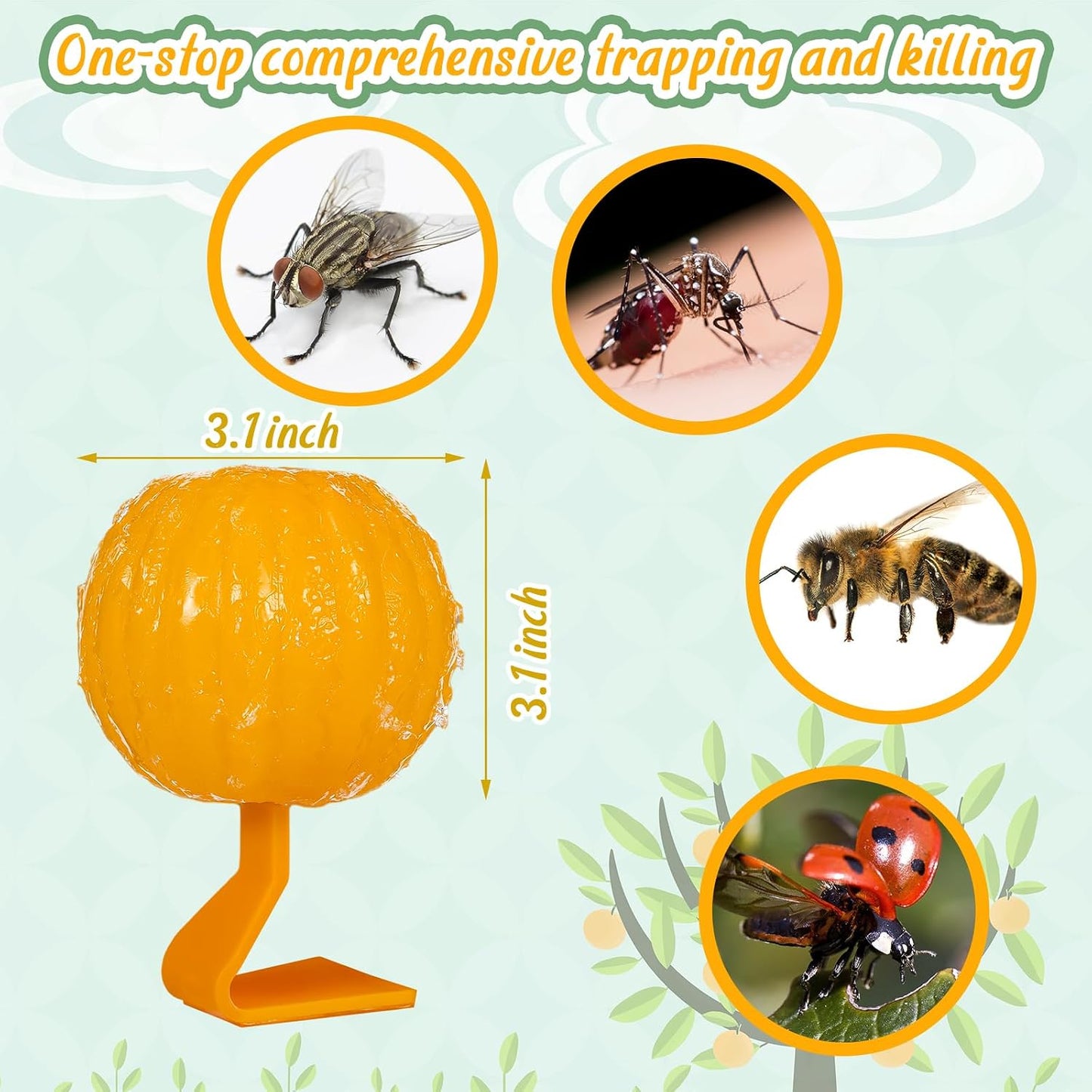 Qualirey 10 Set Sticky Fruit Fly Trap Balls Yellow Adhesive Fungus Gnat Sticky Balls for Plants Fly Catching Sticky Balls Indoor Outdoor Garden Kitchen Fly Gnat Flying Insects Trap Ball Traps