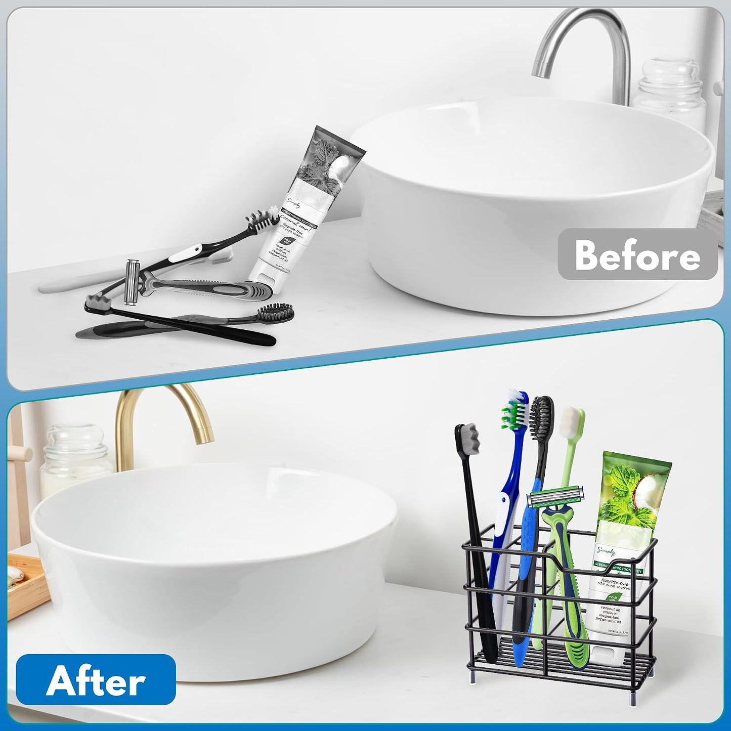 Urbanstrive 304 Stainless Steel Bathroom Toothbrush Holder Toothpaste Holder Stand Bathroom Accessories Organizer (Black, Small)