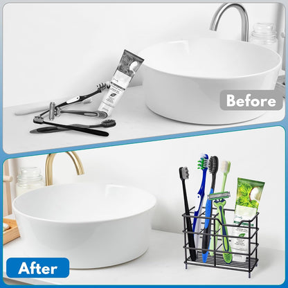 Urbanstrive 304 Stainless Steel Bathroom Toothbrush Holder Toothpaste Holder Stand Bathroom Accessories Organizer (Black, Small)