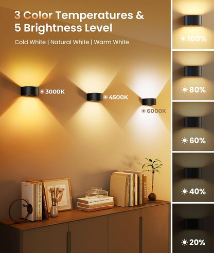 FULEN Motion Sensor Wall Light with Remote Control 3 Colors Wireless Wall Lamp LED Indoor Up and Down Wall Sconce 5000mAh Rechargeable Battery Powered Wall Lamps Brightness Adjustable, 2 Pack