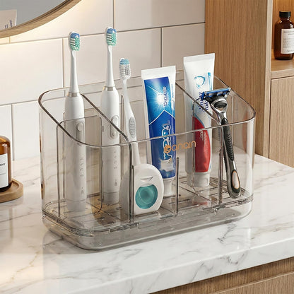 Toothbrush Holder for Bathroom Wall Mounted, 5 Slots Acrylic Toothbrush and Toothpaste Organizer Removable Dividers, Large Capacity Electric Toothbrush Holder for Family Bathroom Accessories, Clear