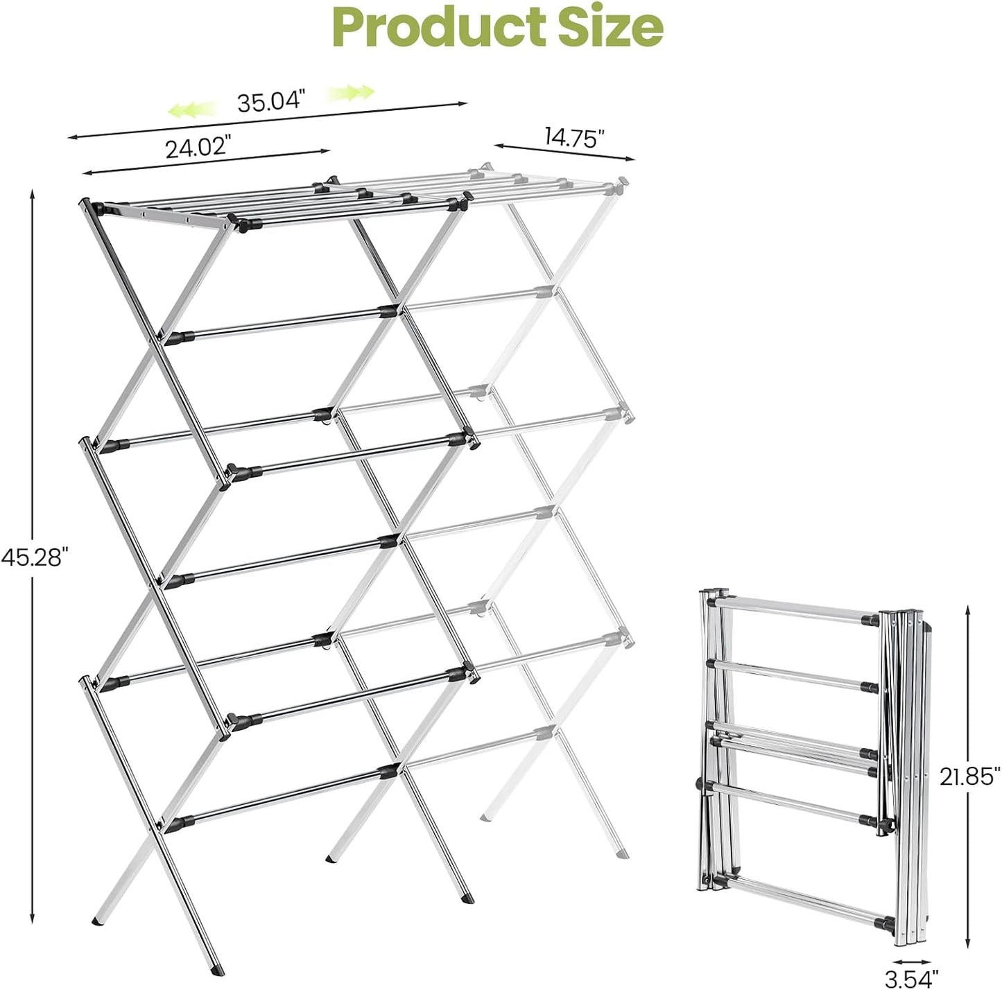 APEXCHASER Extra Large Clothes Drying Rack, Foldable & Extendable Laundry Rack with Adjustable Size (20.87"-35.43" L), Space-Saving, Rust-Resistant Frame for Indoor/Outdoor Use, White