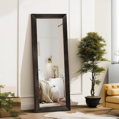 Solid Wood Full Length Mirror - 65"x22" Arched Floor Mirror, Free Standing & Wall Mounted - Elegant Design for Bedroom, Dressing Room, Hallway, Brown