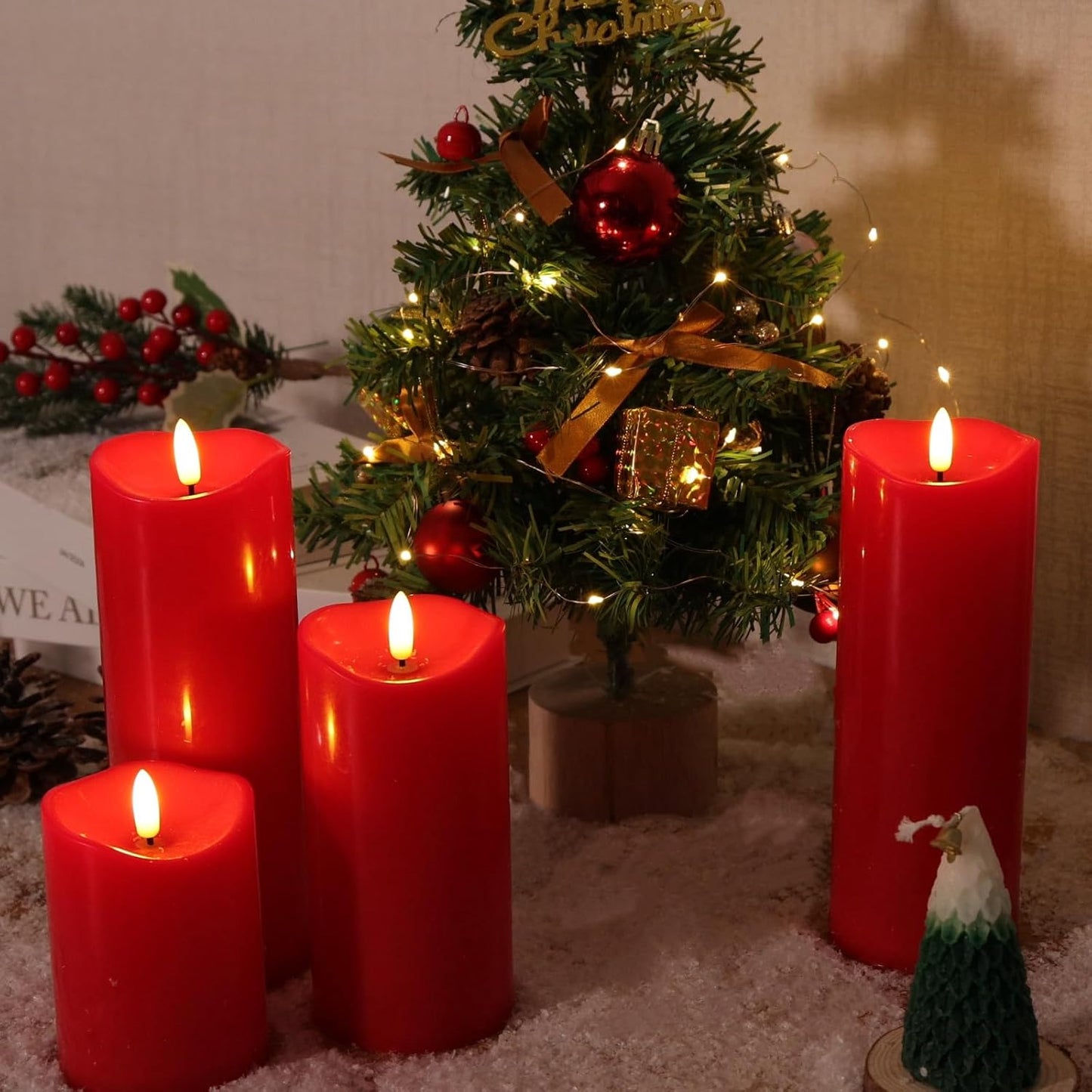 Outdoor Flameless Candles with Remote Timer - Waterproof Realistic Flickering LED Pillar Electric Battery Operated Fake Candle for Holiday Home Wedding Fireplace Decor - Ivory White 3 Pack (4”6”8”)
