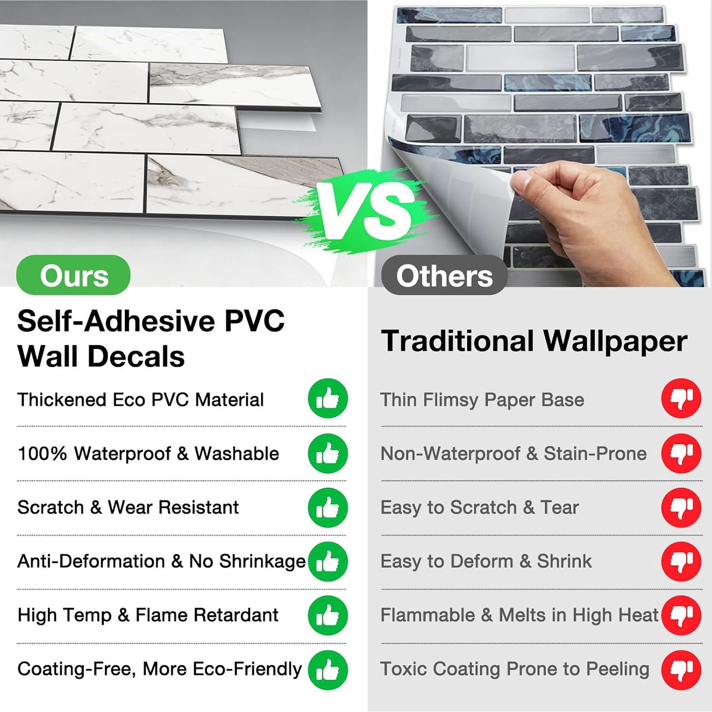 Havenly Peel and Stick Backsplash Tile for Kitchen & Bathroom Walls (White, 10 Tiles - 9.7 sq. ft. (0.9 m²))