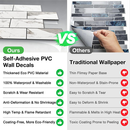Havenly Peel and Stick Backsplash Tile for Kitchen & Bathroom Walls (White, 10 Tiles - 9.7 sq. ft. (0.9 m²))
