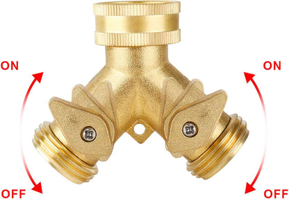 Solid Brass Hose Splitter, Garden Hose Splitter, Hose Splitter 2 Way, Garden Hose Splitter 2 Way with Shut-Off Valves for Garden Irrigation Watering Suitable for All American Thread 3/4