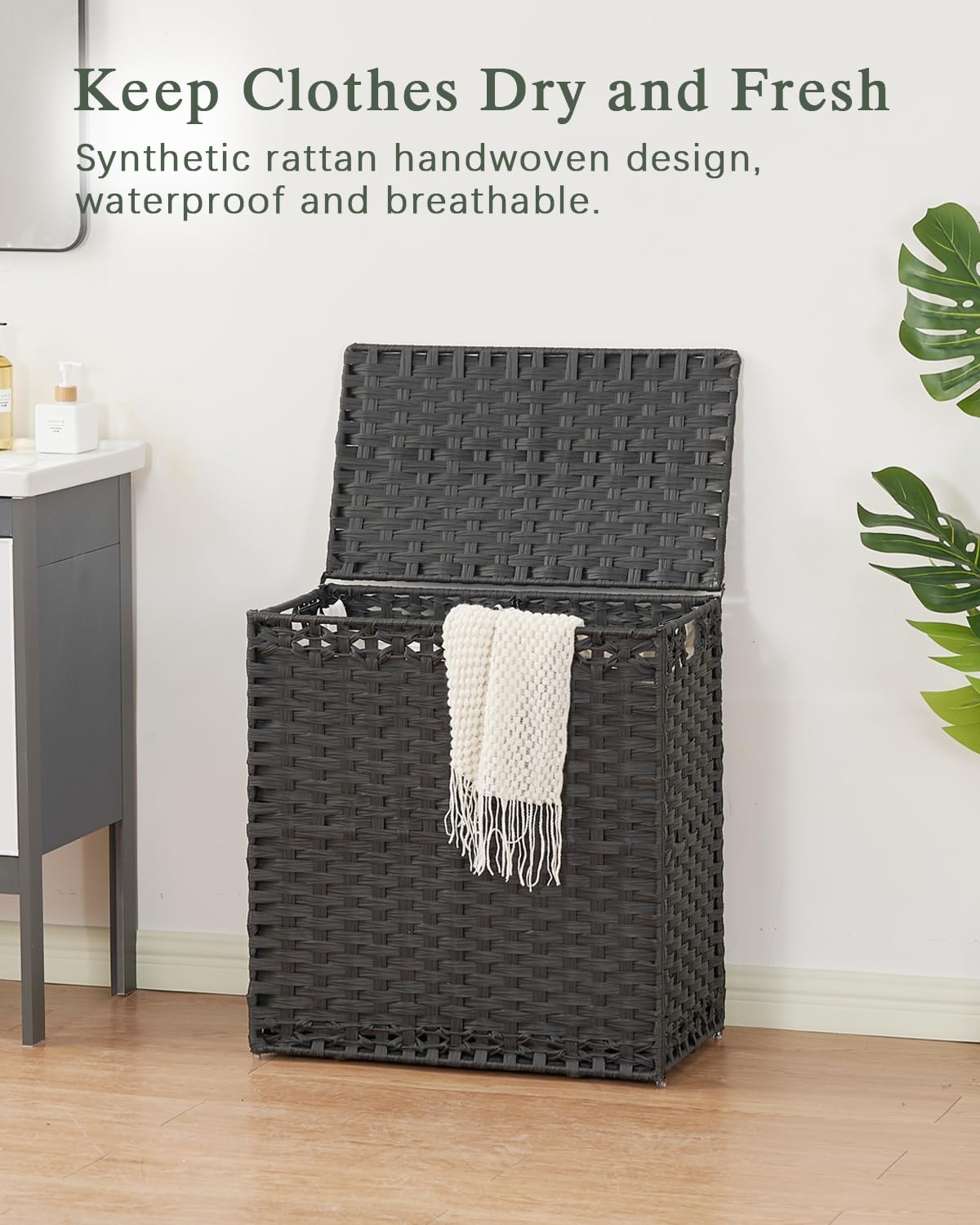 SETVSON Laundry Hamper with Lid Laundry Basket 132 L (35 Gal) Wicker Clothes Hamper, Handwoven Rattan Hamper with Handles and 4 Removable Liner Bags, 6 Mesh Bags for Laundry Bedroom Natural