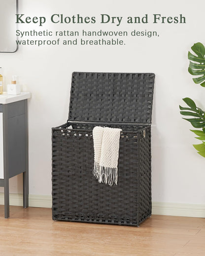 SETVSON Laundry Hamper with Lid Laundry Basket 132 L (35 Gal) Wicker Clothes Hamper, Handwoven Rattan Hamper with Handles and 4 Removable Liner Bags, 6 Mesh Bags for Laundry Bedroom Natural