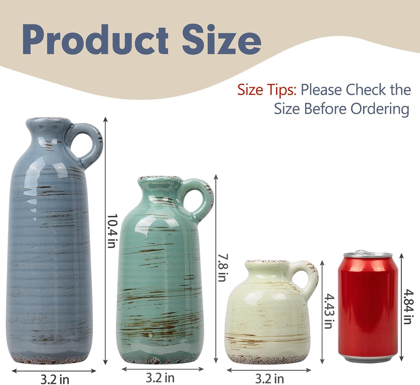 CUCUMI Ceramic Vase Set of 5, Home Decor Farmhouse Décor Handmade Pottery Vases for Pampas Grass, Dried Fresh Flowers, Table, Living Room, Kitchen, Shelf, Entryway Mantel Neutral Tones