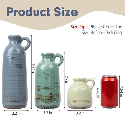 CUCUMI Ceramic Vase Set of 5, Home Decor Farmhouse Décor Handmade Pottery Vases for Pampas Grass, Dried Fresh Flowers, Table, Living Room, Kitchen, Shelf, Entryway Mantel Neutral Tones