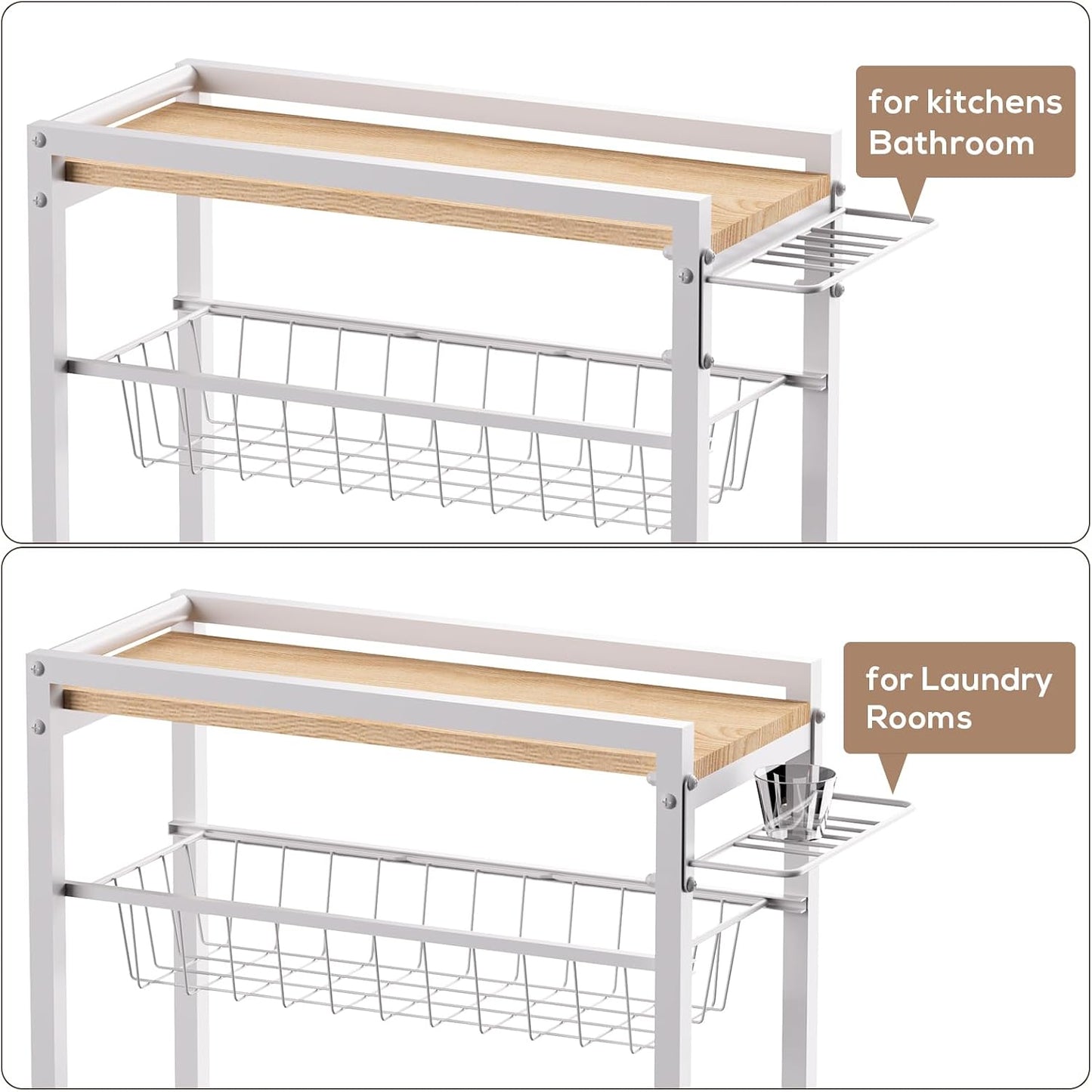 4 Tier Slim Rolling Storage Cart with Pull-Out Baskets, Narrow Sliding Storage Slim Laundry Cart Slim Rolling Kitchen Cart