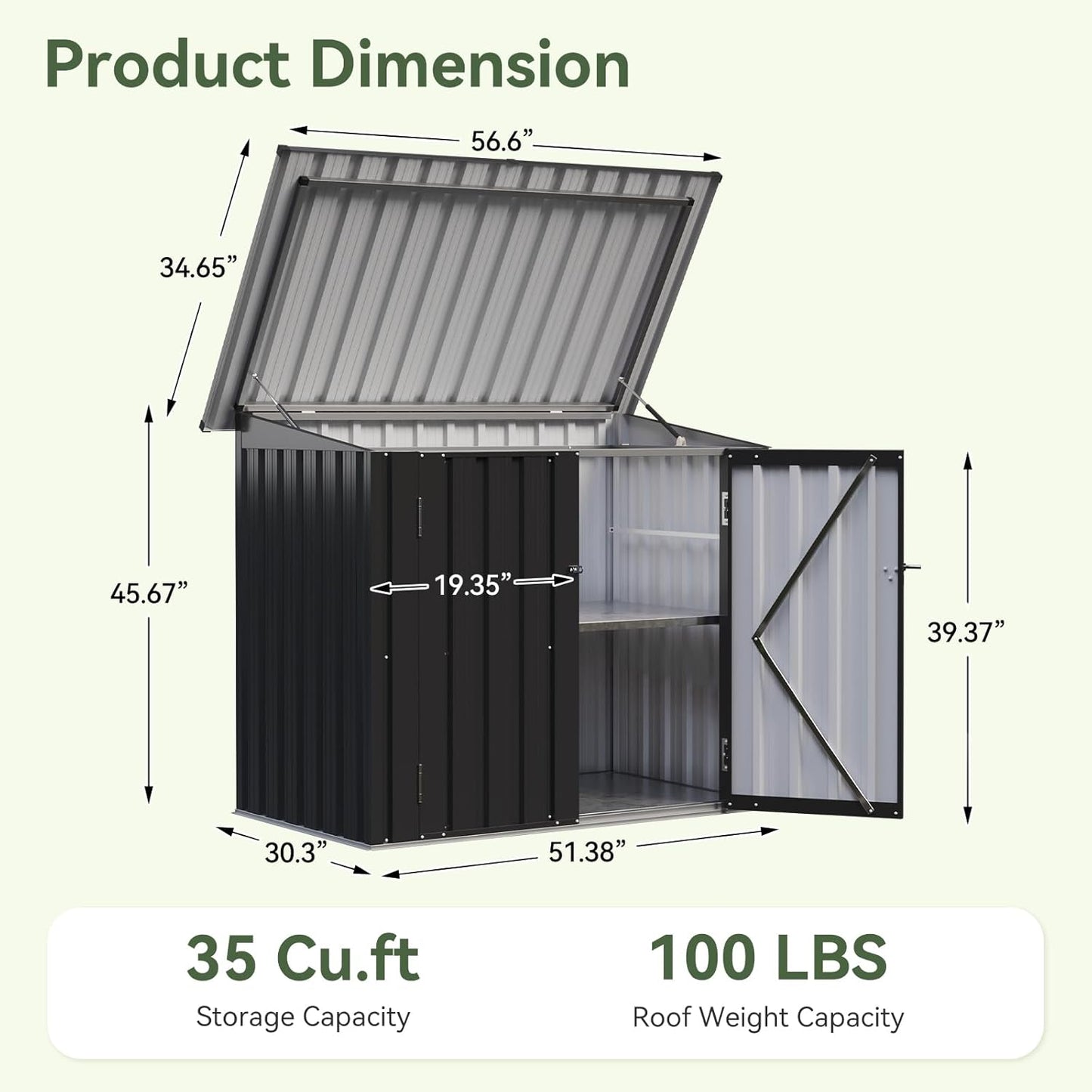 Aoxun Outdoor Storage Cabinet, 35 Cu.Ft Metal Storage Shed with Floor, All-Weather Outdoor Storage Box with Hydraulic Lid, Lockable Doors for Patio Garden Garage, Black