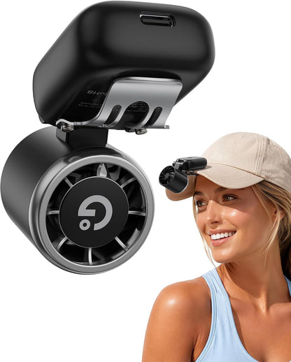 Gaiatop Mini Clip on Fan Portable, 180° Adjustable Personal Hat Fan Clip On, 3-in-1 Hands-Free Mini Portable Fans, Only 2.4 oz, 3-Speed Rechargeable, Outdoor Sports Travel Essentials, Women Men, Black