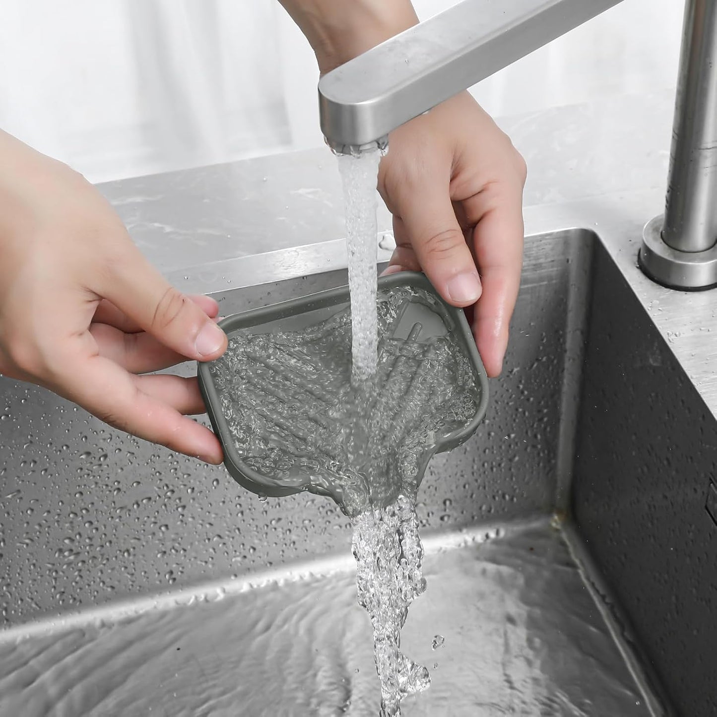 MicoYang Silicone Bathroom Soap Dishes with Drain Spout-Bathroom and Kitchen Sink Organizer,Sponge Holder,Dish Soap Tray,Perfect for Dispenser,Scrubber,Bottle,Cup on Sink or Counter-Coffee 4.9"×3.2"