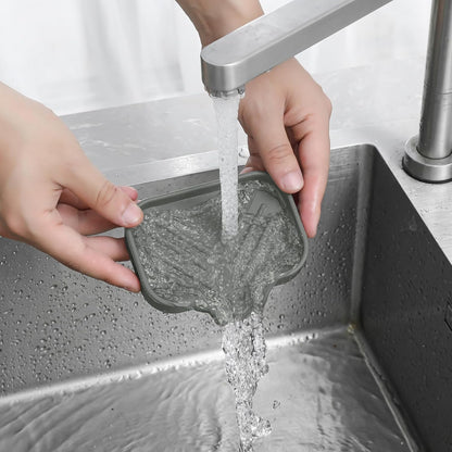 MicoYang Silicone Bathroom Soap Dishes with Drain Spout-Bathroom and Kitchen Sink Organizer,Sponge Holder,Dish Soap Tray,Perfect for Dispenser,Scrubber,Bottle,Cup on Sink or Counter-Coffee 4.9"×3.2"